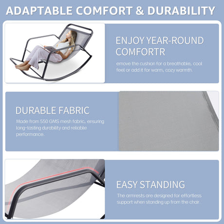 BULEXYARD Grey Oversized Indoor Outdoor Lounge Royal Rocking Chair with Armrest Footrest for Napping Relaxing, Heavy Duty Patio Reclining Papasan Rocker Chair with Padded Cushion for Porch, Sunroom BULEXYARD