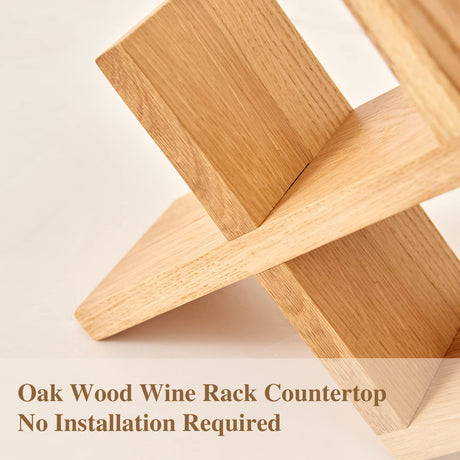 TREOAKWIS Wine Rack Countertop Oak Solid Wood Wine Organizer Rack 4 Bottles Holder for Wine, Drinks, Beer, Suit for Home, Bar, Kitchen,Cellar Basement,Oak TREOAKWIS