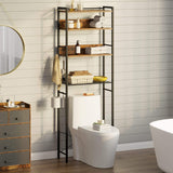 Rolanstar Over The Toilet Storage 4-Tier, Freestanding Bathroom Organizer, Sturdy Behind Toilet Rack with Hooks, Space-Saving Design, Fits Most Toilets, Rustic Brown Rolanstar
