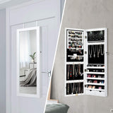 Giantex Jewelry Armoire Wall Door Mounted, Lockable Jewelry Cabinet with 42.5'' Full Length Mirror, 2 LEDs Jewelry Organizer Box with 2 Drawers, Mirror with Jewelry Storage (White) Giantex