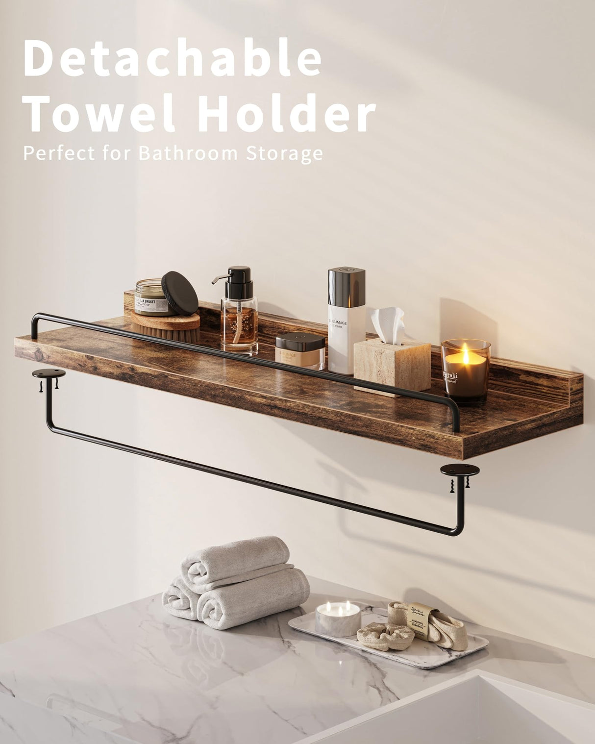 Seocry Bathroom Shelves, Wall Shelf Set of 3, Floating Shelves, Shelves for Room Wall, Bathroom Decor (Rustic Brown, 23 Inches) Seocry