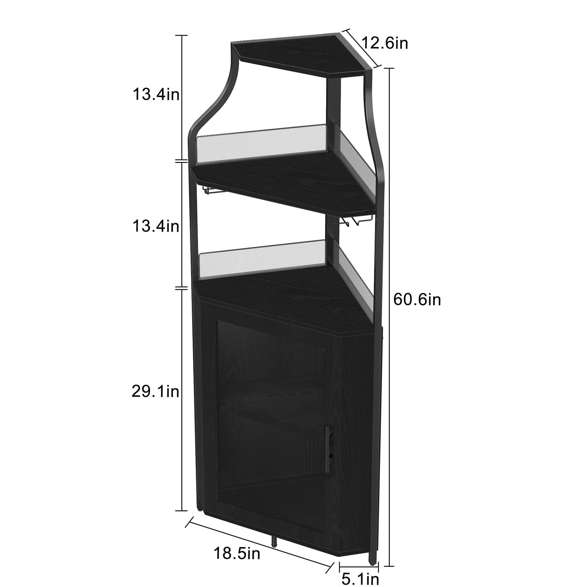 IDEALHOUSE Corner Bar Cabinet, Wine Bar Cabinet with Large Storage Space and Detachable Wine Rack, Wine Cabinets with Glass Holder and Mesh Door for Dining Room, Living Room, Kitchen (Black) - WoodArtSupply