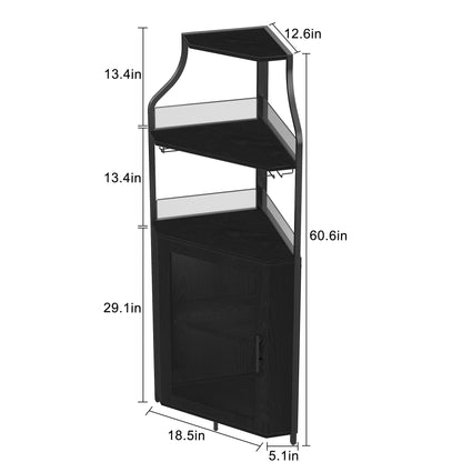 IDEALHOUSE Corner Bar Cabinet, Wine Bar Cabinet with Large Storage Space and Detachable Wine Rack, Wine Cabinets with Glass Holder and Mesh Door for Dining Room, Living Room, Kitchen (Black) - WoodArtSupply