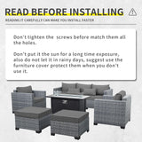 Lviden 6 Pieces Wicker Patio Furniture Sets Outdoor Conversation Set PE Rattan Sectional Sofa Couch with 45" Fire Pit Table and Grey Cushions Lviden