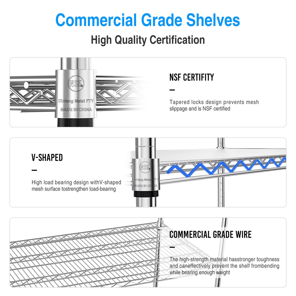 Wire Shelving Unit 5 Tier NSF Metal Shelf,6000lbs Capacity Heavy Duty Adjustable Storage Rack with Wheels & Shelf Liners for Commercial Grade Utility Steel Storage Rack , 82"H x 48"L x 24"D -Chrome pouseayar