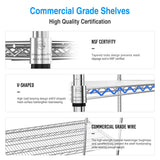 Wire Shelving Unit 5 Tier NSF Metal Shelf,6000lbs Capacity Heavy Duty Adjustable Storage Rack with Wheels & Shelf Liners for Commercial Grade Utility Steel Storage Rack , 82"H x 48"L x 24"D -Chrome pouseayar