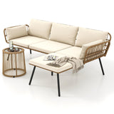 DWVO Patio Furniture Set 3 Piece Outdoor Wicker Conversation Set with Detachable Cushions and Coffee Table L-Shaped Sectional Sofa Set Outdoor Furniture Set for Backyard Porch Deck - Beige DWVO