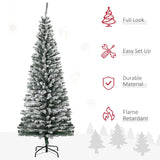 HOMCOM 6' Tall Unlit Snow-Flocked Slim Artificial Christmas Tree with Realistic Branches and 492 Tips HOMCOM