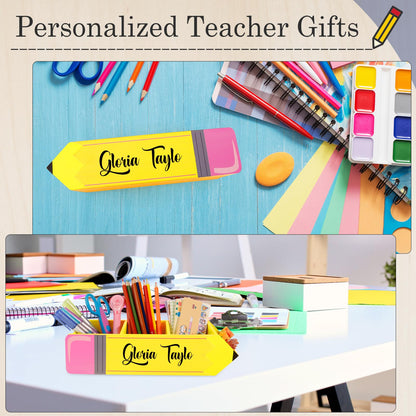 Zhamate Personalized Pencil Holder, Teacher Appreciation Gifts Teacher Name Pencil Holder Wooden Pencil Shape, Teachers' Day Birthday Supplies for Women Men Desk Sign Classroom School Office  - WoodArtSupply