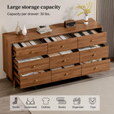 Chrangmay 9 Drawer Dresser,63" Wide Mid Century Modern Chest of Drawers,Wooden Bedroom Drawer Dresser with 9 Storage Drawers for Bedroom, Living Room,with Anti-Tipping Device,Walnut Chrangmay