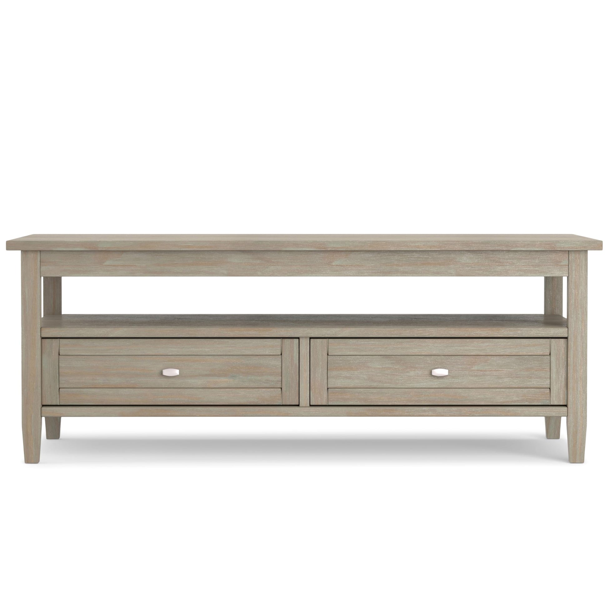 SIMPLIHOME Warm Shaker SOLID WOOD 48 Inch Wide Rectangle Transitional Coffee Table in Distressed Grey, For the Living Room and Family Room - WoodArtSupply