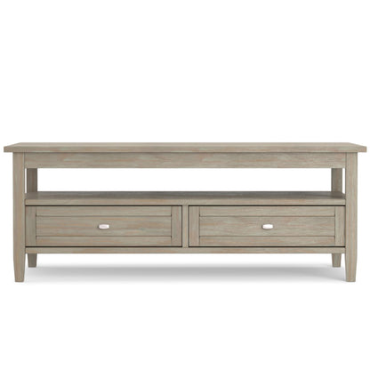 SIMPLIHOME Warm Shaker SOLID WOOD 48 Inch Wide Rectangle Transitional Coffee Table in Distressed Grey, For the Living Room and Family Room - WoodArtSupply