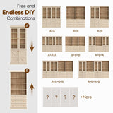 Vyre 71" Tall Farmhouse Bookshelves with Drawers, Set of 3 – Large Modular Bookcase with Adjustable Shelves, Storage Cabinet for Living Room, Kitchen, Home Office, Brown Vyre