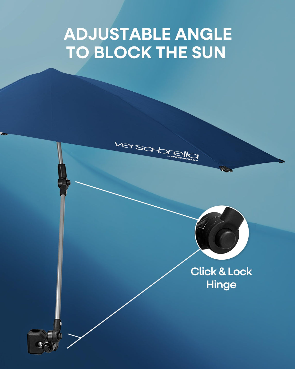 Versa-Brella UPF 50+ Personal Sun Shade - Portable Umbrella for Sports & Outdoors - Secure Clamp, 360-Degree Swivel Adjustable Position for Maximum Sun Protection - Compact with Carry Case Sport-Brella