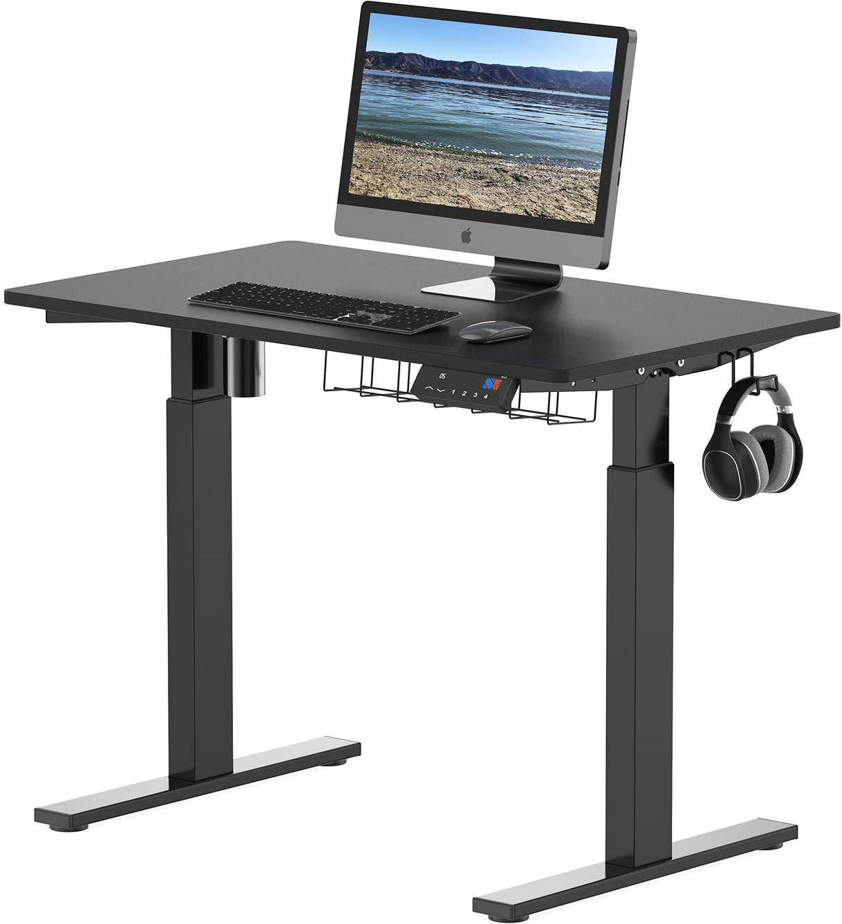 SHW 40-Inch Electric Height Adjustable Standing Desk with Memory Preset and Cable Management Tray, Black SHW