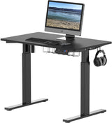 SHW 40-Inch Electric Height Adjustable Standing Desk with Memory Preset and Cable Management Tray, Black SHW