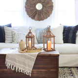 Staymoment Wooden Decorative Candle Lanterns Set of 2, Indoor Rustic Hanging Candle Holder for Centerpiece Mantle Shelf Porch, 12" & 16" Farmhouse Home Decor Wedding Table Decoration, Brown Staymoment