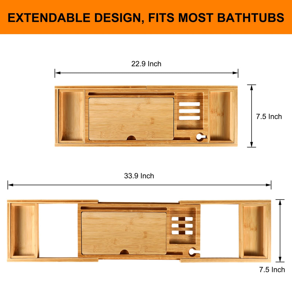 Premium Bathtub Caddy Tray for Tub, Bamboo Bath Tray for Tub with Extending Sides, Adjustable Bath Tub Tray Wood for Luxury Bath Fits Most Bath Tubs Bathtub Accessories Gift Idea BESHOF