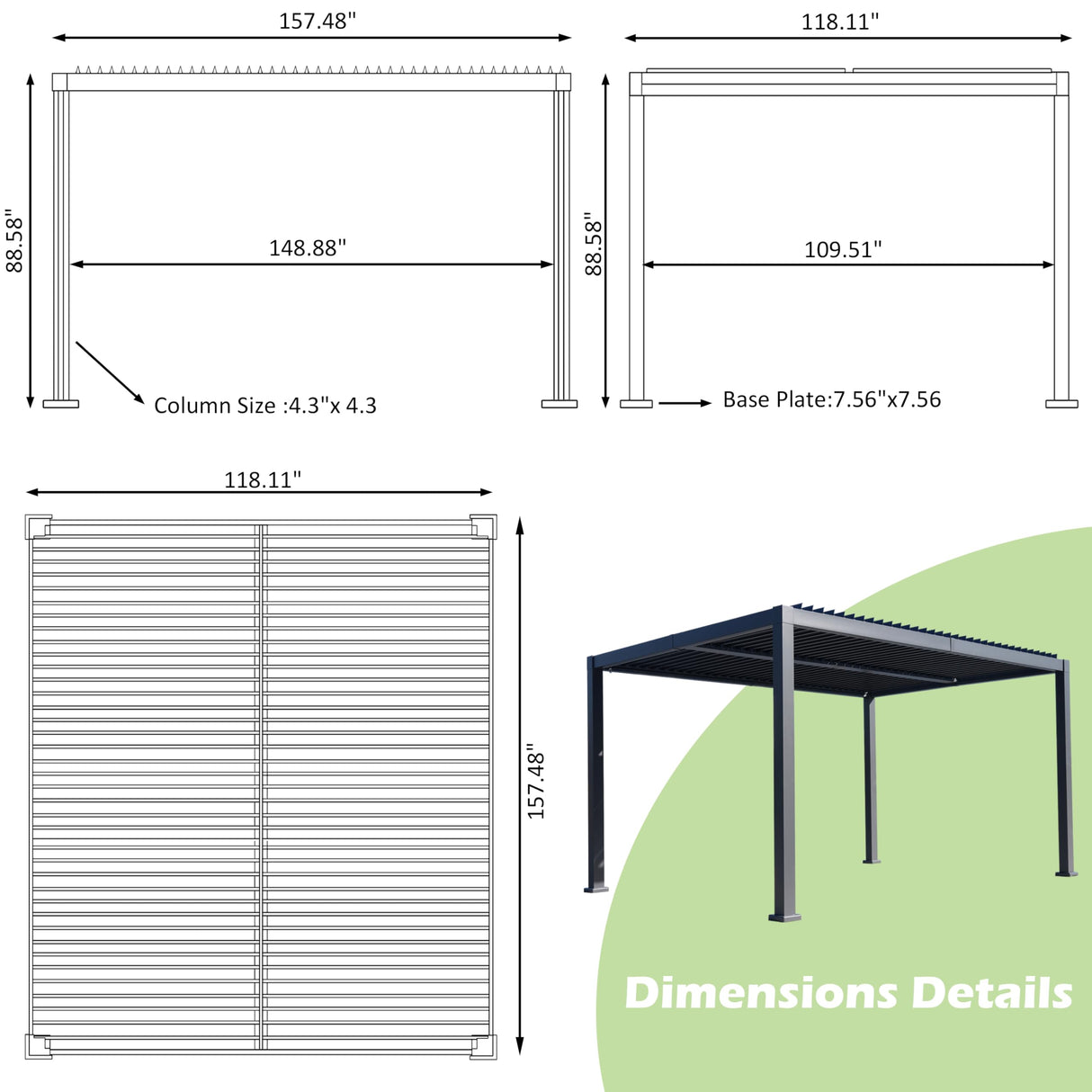 Sunnyglade Patio Pergola Canopy Modern Aluminum Pergola with Adjustable Louvered Gazebo for BBQ, Backyard,Party, Lawn,Garden (Dark Gray, 10x13FT) Sunnyglade