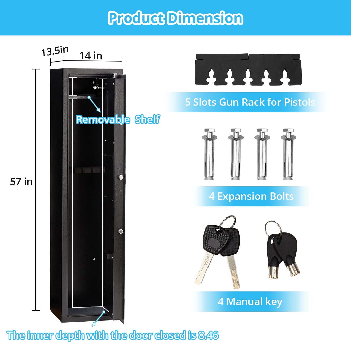 Gun Safes for Home Rifles and Pistols, Quick Access 5-6 Gun Large Rifle Gun Security Cabinet for Rifle Shotgun Firearms with/Without Optics with Pistol Lock Box, Removable Storage Shelf