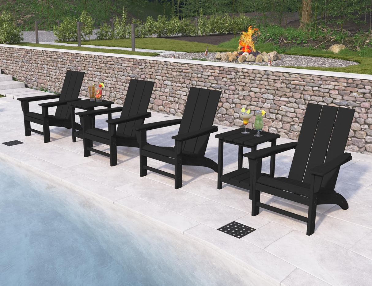 Poly Lumber Adirondack Chair, All-Weather Resistant Outdoor Patio Chairs, Look Like Wood, Pre-Assembled Outdoor Fire Pit Chair for Pool, Deck, Backyard, Garden, Black Adiromoti