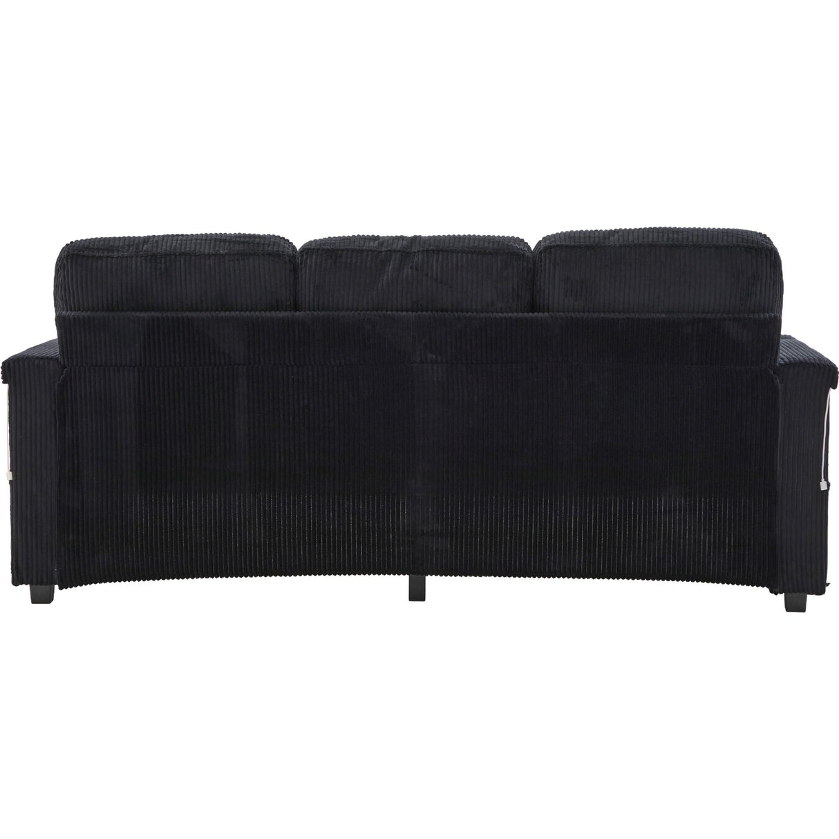 76.8" L-Shaped Sleeper Sofa with Storage Ottoman, USB Ports, Cup Holders&LED Lights, Side Pockets, Comfy Corduroy Modern 3-Seater Small Couch Bed for Living Room with 2 Throw Pillows (Black) SLEERWAY