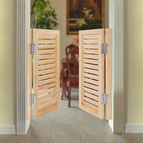 Undercat Swinging Door Cafe Door, Solid Wood Partition Door, Two-Way Saloon Doors, Half-Waist Dividing Doors for Hallway Porch Kitchen Bar Pub Entrance Partition, 35.43 * 35.43 in, Wood Color Undercat