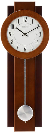 Bulova C3383 Avent Wall Clock | Two-Tone Wooden Case with Slow-Swing Pendulum | Arabic Numerals | Personalization Plate | 23.5" Height Bulova