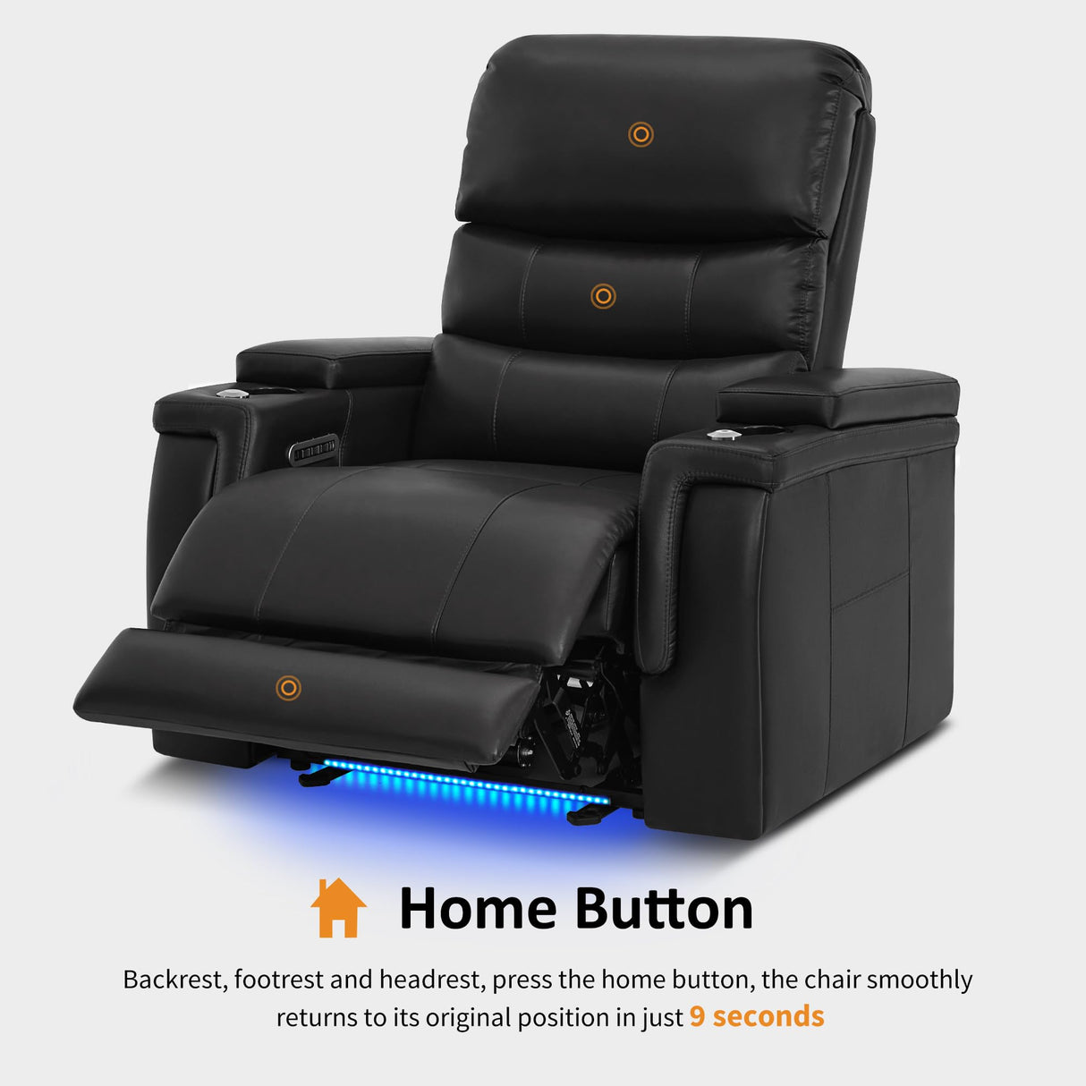 MCombo Triple Motors Power Recliner Chair with Power Headrest & Lumbar Support for Living Room, Home Theater Seating with Armrest Storage, Tray Table and Dual Charging Ports HTS708 (Black) MCombo