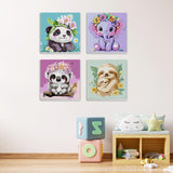 MXJSUA 4 Pack Framed Cute Animals Paint by Numbers for Kids Ages 6-12, Panda Elephant Sloth Koala Paint by Number Kits for Children Beginner, Acrylic Oil Painting for Home Wall Decor (8x8inch) MXJSUA