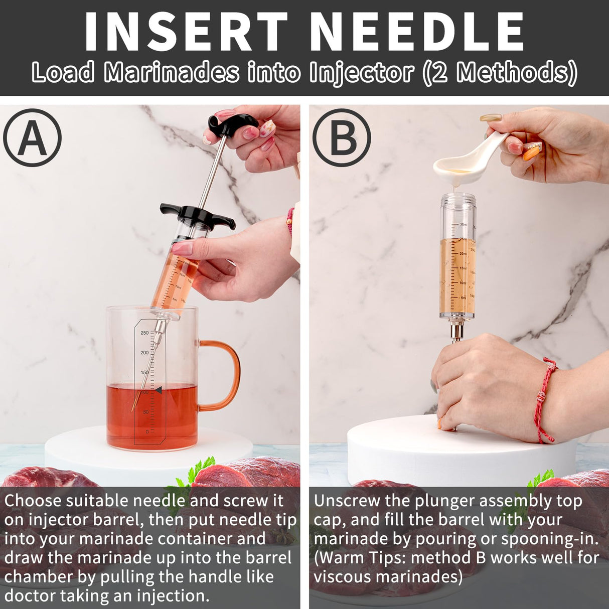 Turkey Meat Injector Syringe Kit with 3 Marinade Needles for BBQ Grill Smoker, 1 Cleaning Brush, 1 Oz/30 ml Large Capacity Injector Marinades for Meats Black TonJin