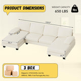 JUMMICO Sectional Couches for Living Room, U Shaped Couch with Chenille Fabric, 4 Seat Modern Sofa with Removable Pillows for Apartment and Small Space (Fabric, White) JUMMICO