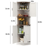 Vabches 64.8" Tall Farmhouse Corner Cabinet with 4 Doors and 5 Storage Shelves, Farmhouse Storage Cabinet with Barn Door Design, Home Space Saver for Living Room, Kitchen, Laundry Room,White Vabches