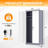 INTERGREAT Metal Storage Cabinet,72 Tall Armoire Wardrobe Closet with Doors,Grey White Storage Locker Cabinets with Adjustable Shelves and Removable Hanging Rods INTERGREAT