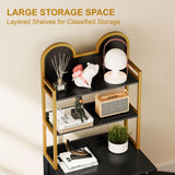 Snughome Cat Litter Box Enclosure with Storage Shelves, Indoor Hidden Cat Litter Box Enclosure Furniture, Wooden Cat Washroom Furniture Cabinet with Metal Frame, Modern Style, Black and Gold Snughome