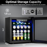 Feelfunn Beverage Refrigerator Cooler - 12 Bottle 50 Can Mini Fridge with Glass Door, Soda Wine Beer Drink Fridge - Small Refrigerator for Office Home Bedroom Dorm Bar, 1.3 Cu.Ft, Black Feelfunn