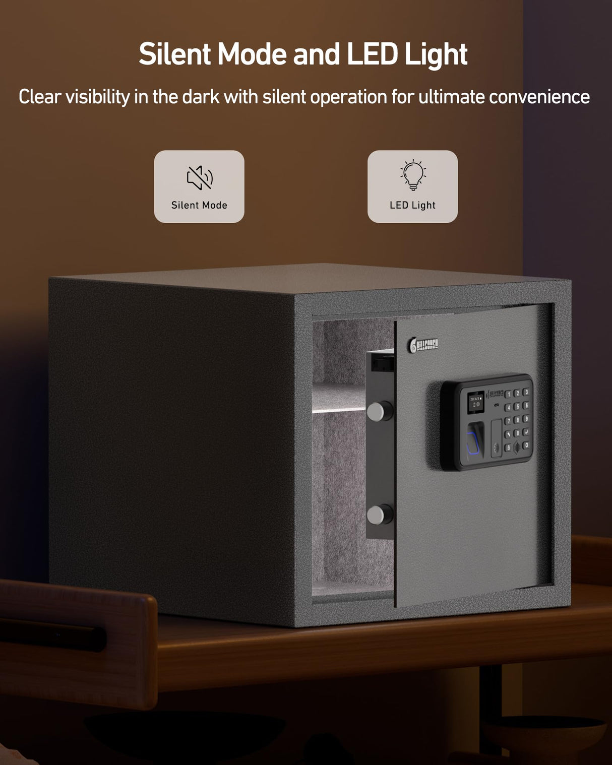 BILLCONCH Gun Safe with 6 Pistol Holders - Biometric, Key & App Unlock, Black Iron Safe with LCD Display & Voice Prompt, Removable Shelf & Foldable Gun Racks (1.4 Cubic Feet) BILLCONCH