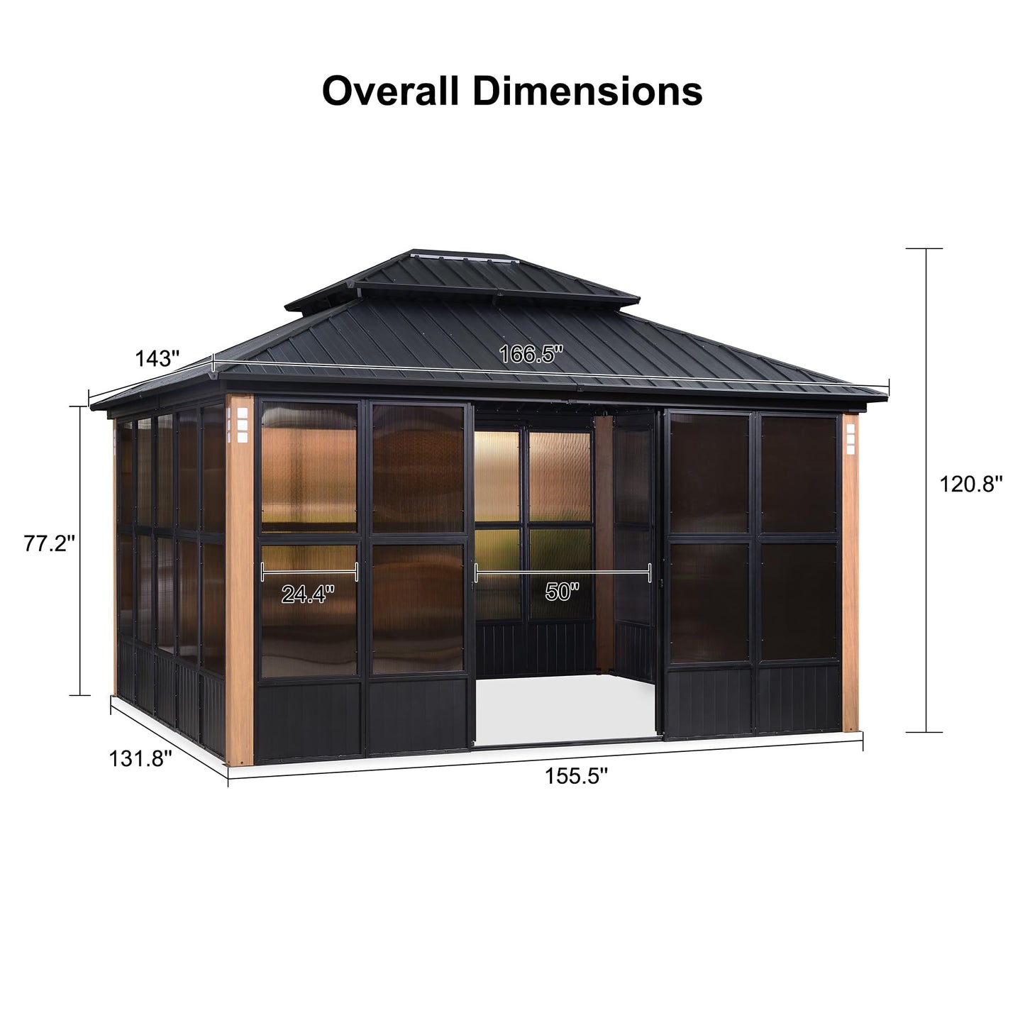 PURPLE LEAF 12' X 14' Patio Hardtop Gazebo Double Top Outdoor Screen House Aluminum Solarium Backyard Sun Room with Detachable Windows - WoodArtSupply