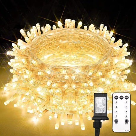 suddus Christmas Lights Outdoor, 66 ft 200 LED Plug in Warm White Fairy String Lights with Remote, Twinkle Lights for Bedroom, Indoor, Tree, Dorm, Wedding, Outside, Backyard Decorations suddus