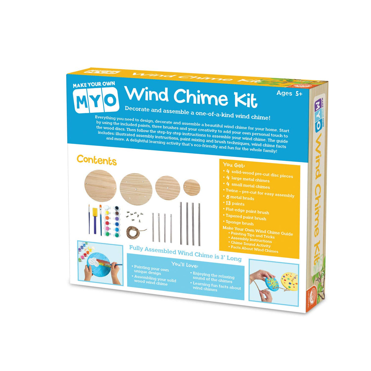 MindWare Make Your Own Wind Chime Craft Kit – Makes 1 Wind Chime, Incldues 13 Paint Colors, 3 Brushes and Instructions MindWare