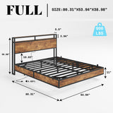 AMERLIFE Full Size Floating Bed Frame with LED Storage Headboard & Charging Station in Rustic Brown AMERLIFE