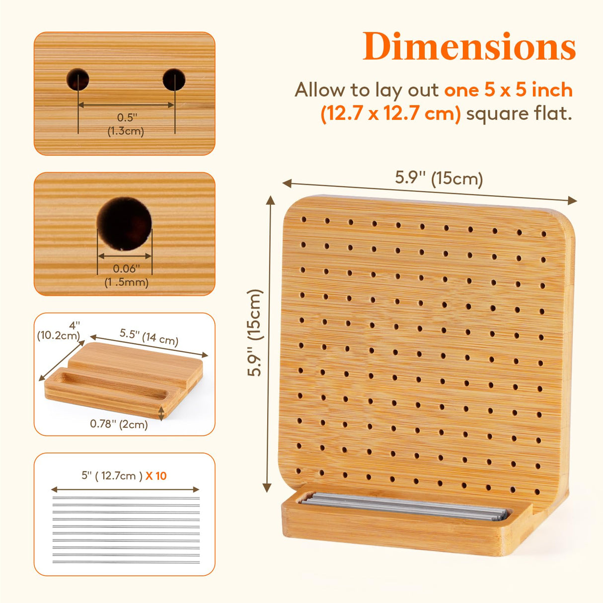 Lifewit 5.9" Crochet Blocking Board with 10 Pegs, Bamboo Granny Square Blocking Board for Knitting and Crochet Projects, Blocking Mats for Crocheting, Crocheting Accessories Gifts for Crocheters Lifewit