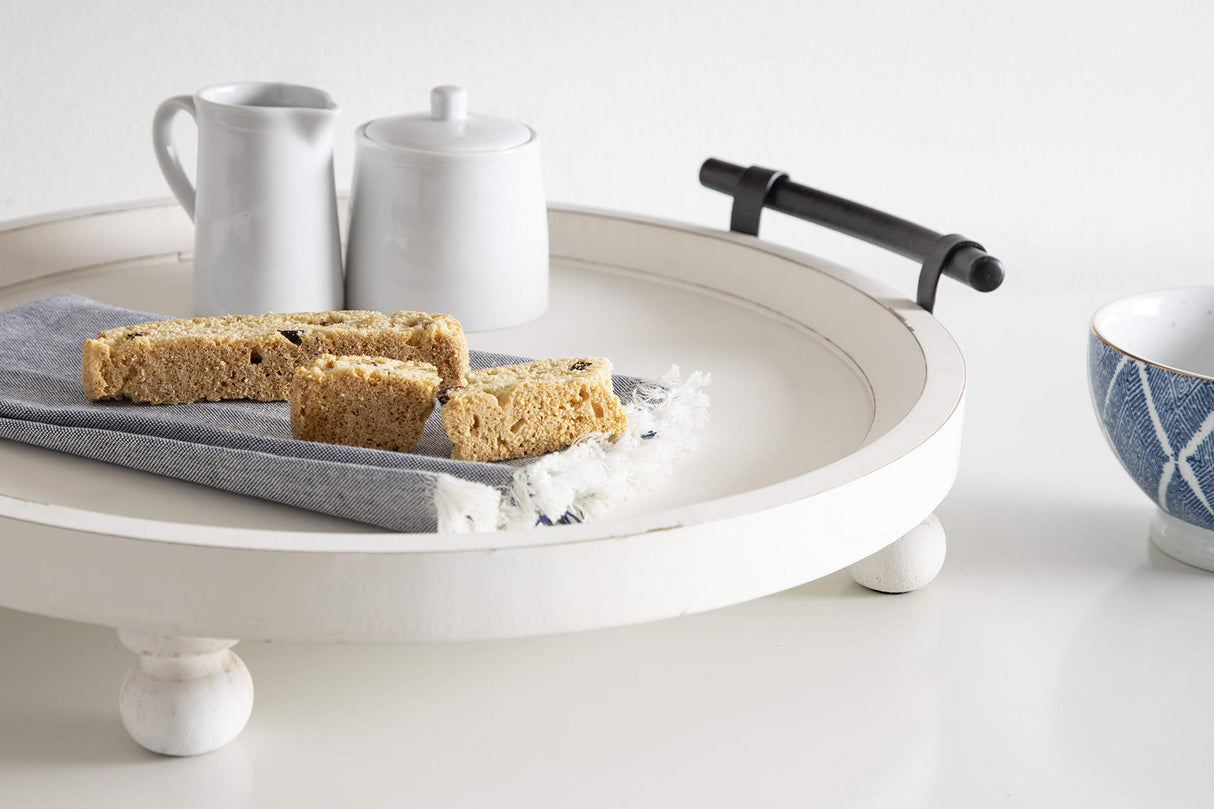 Kate and Laurel Bruillet Farmhouse Round Tray, 15 inch Diameter, Rustic White, Wood Tray for Coffee Table Kate and Laurel