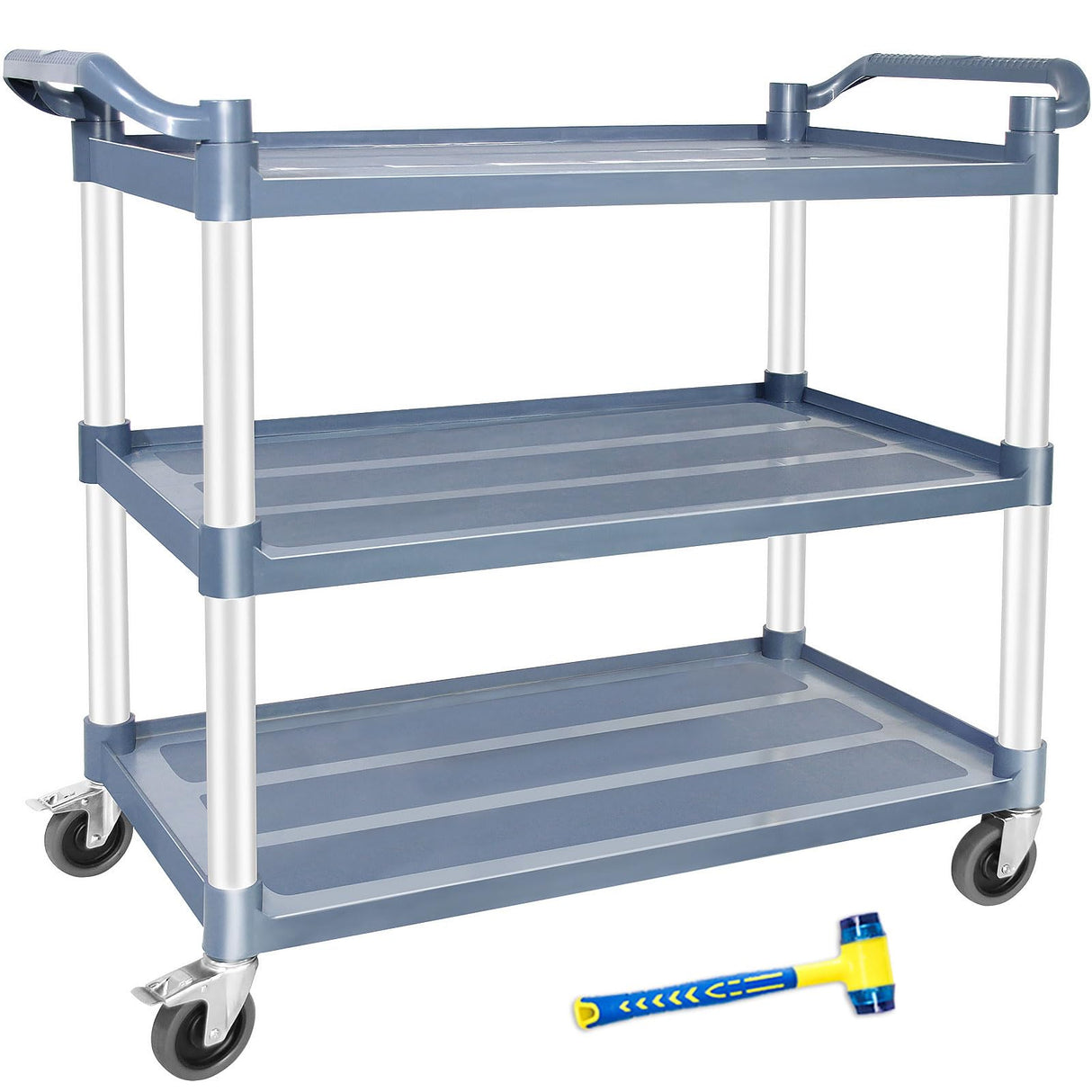 AQNIEGEP Utility Carts with Wheels Rolling Cart Commercial Kitchen Cart Large Food Service Cart Heavy Duty, 600 Lbs Load Capacity, Lockable Wheels, Rubber Hammers AQNIEGEP
