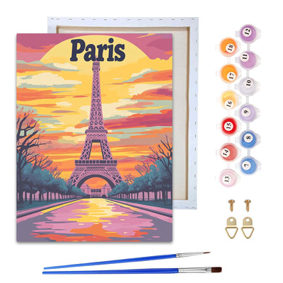 Reofrey Framed Paint by Numbers Kit for Adults & Beginner - 8x12 Inch Canvas Eiffel Tower Paint by Numbers - Landscape Educational & Creative Art Set for Beginners - Perfect for Home & Wall Decoration