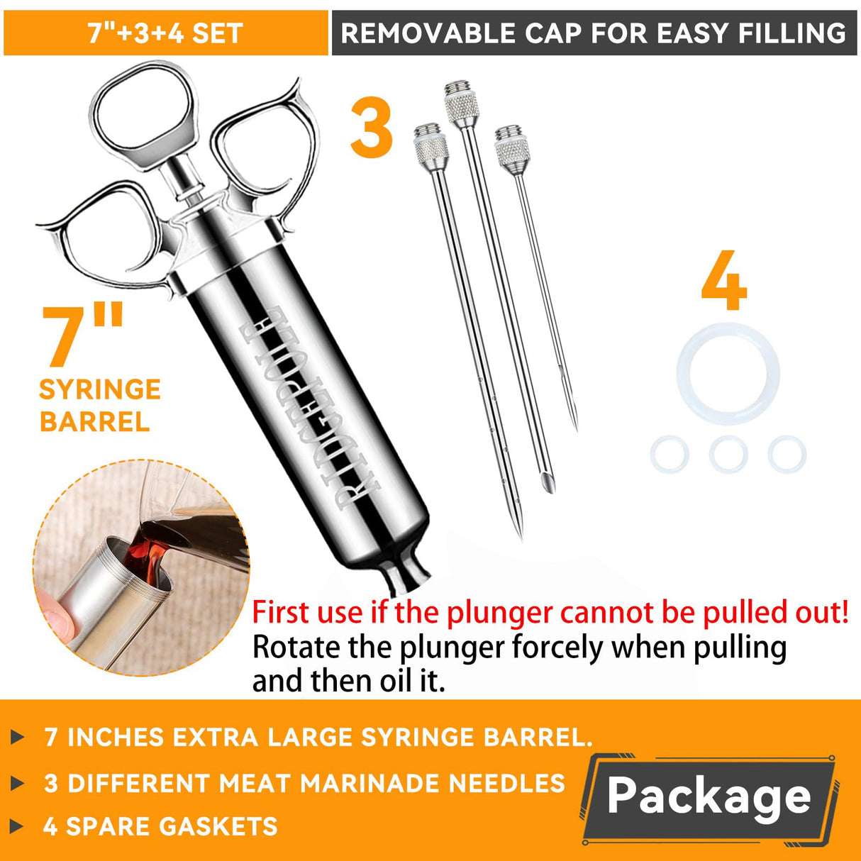 RIDGEPOLE Meat Injector, Marinade Injector with 3 Marinade Needles,Seasoning Injector, Turkey Injector Syringe，2-OZ Large Capacity, All Stainless Steel 2024 UPDATE RIDGEPOLE