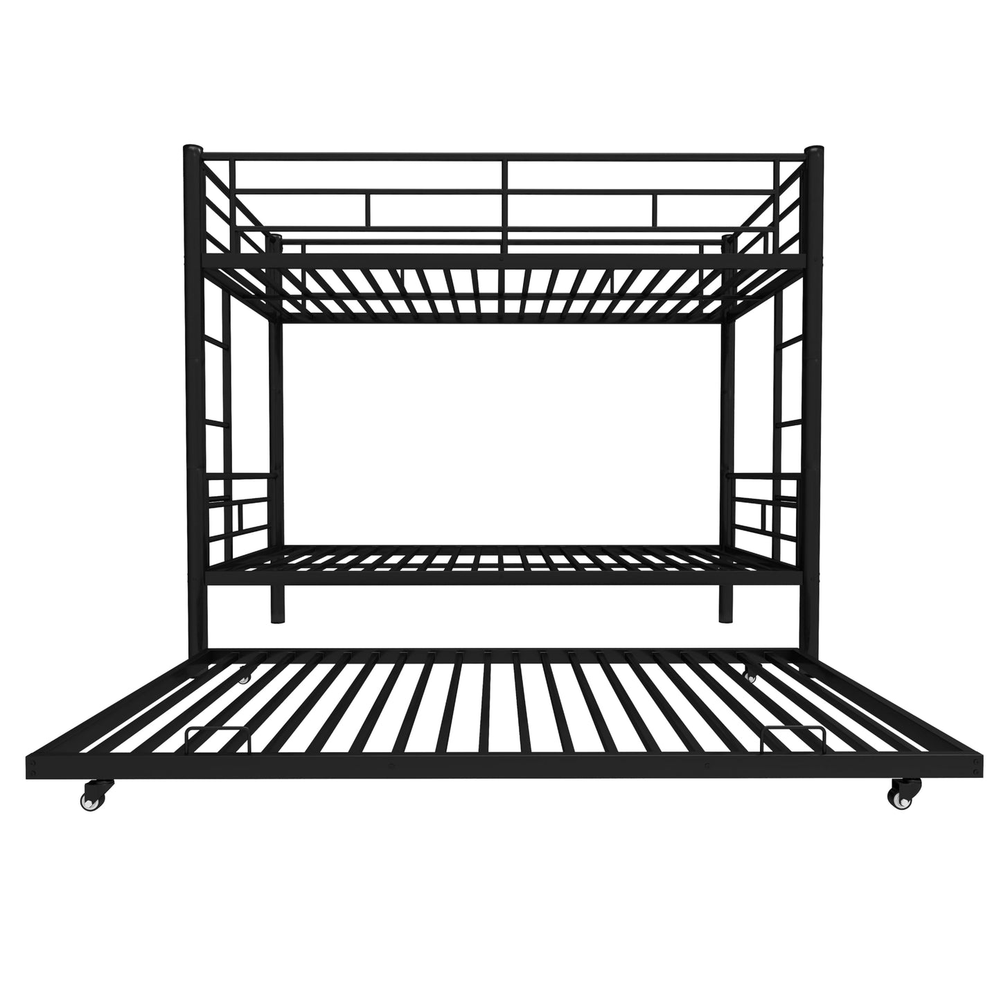 UDPARSCO Bunk Bed with Trundle, Heavy-Duty Twin Bed Frame 77“Lx40.3 Wx61.4 H, Trundle in 72.4" Lx39 W, Triple Bunk Bed for Kids, Teens and Adults (Black, Bunk with Trundle)