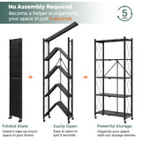 DEANIC 5 Tier Foldable Storage Shelves with Wheels, Large Capacity Shelving Unit, Freestanding Metal Wire Shelf Rack, No Assembly Organizer Rack for Garage Kitchen, Basement, Pantry(Black) DEANIC