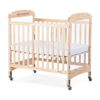 Foundations Serenity Compact Clearview Daycare Crib, Fixed Side, Durable Wood Construction, Adjustable Mattress Board, Clear End Panels. Includes 3” InfaPure Foam Mattress (Natural) - WoodArtSupply