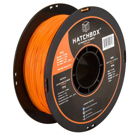 HATCHBOX 1.75mm Orange TPU 3D Printer Filament Shore 95A, 1 KG Spool, Dimensional Accuracy +/- 0.03 mm, 3D Printing Filament HATCHBOX
